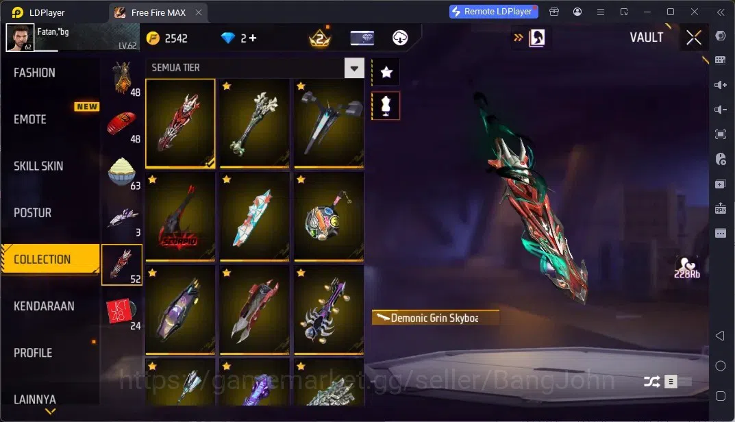 Free Fire Accounts Indonesia | 1 EVO (FAMAS-Demonic Grin Lv.5)| M1887-Mamba Gnaw| JJK Bundle, And More | Check SS FF811B 17