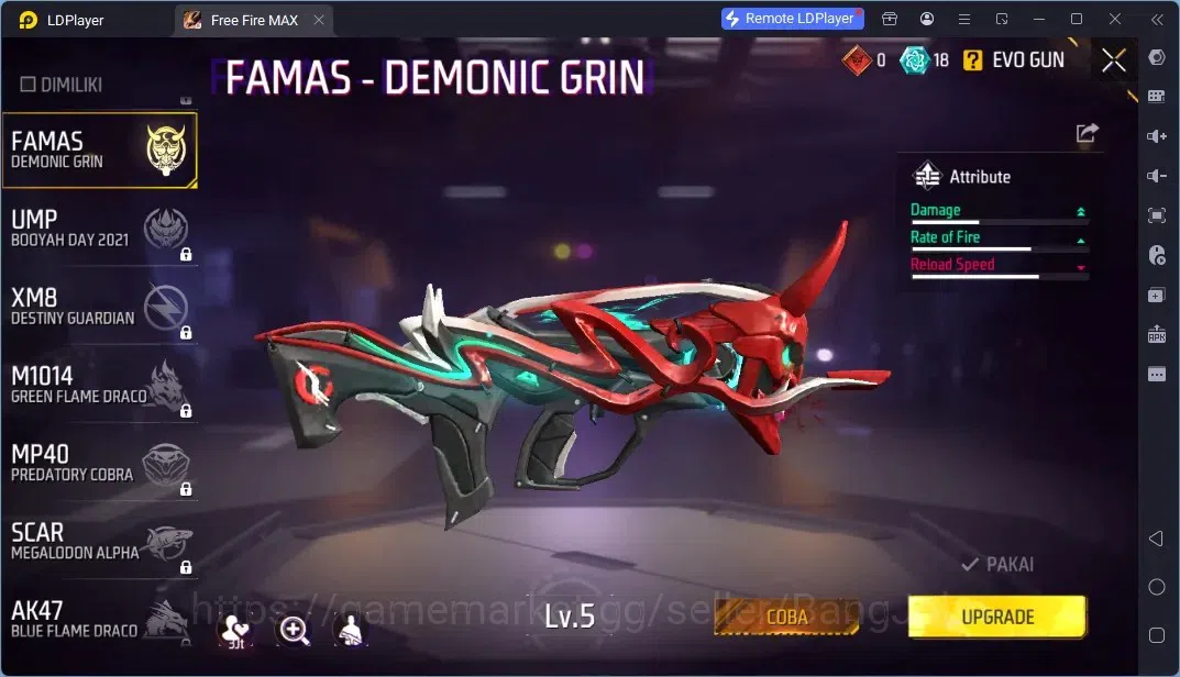 Free Fire Accounts Indonesia | 1 EVO (FAMAS-Demonic Grin Lv.5)| M1887-Mamba Gnaw| JJK Bundle, And More | Check SS FF811B 4