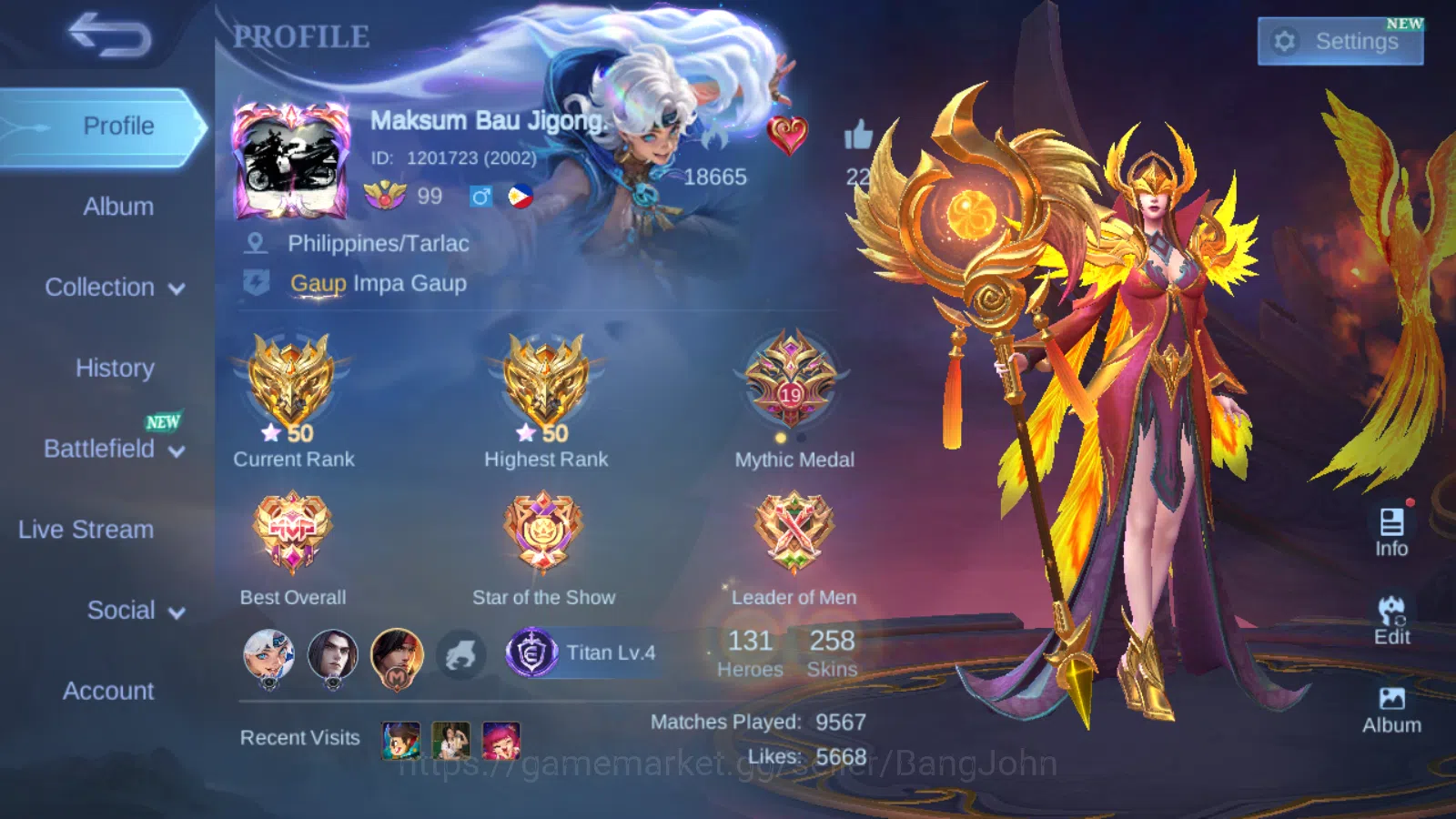 Mobile Legends: Bang Bang Accounts Hero 131 | skin 258 | kof karina | star annual kag image 1