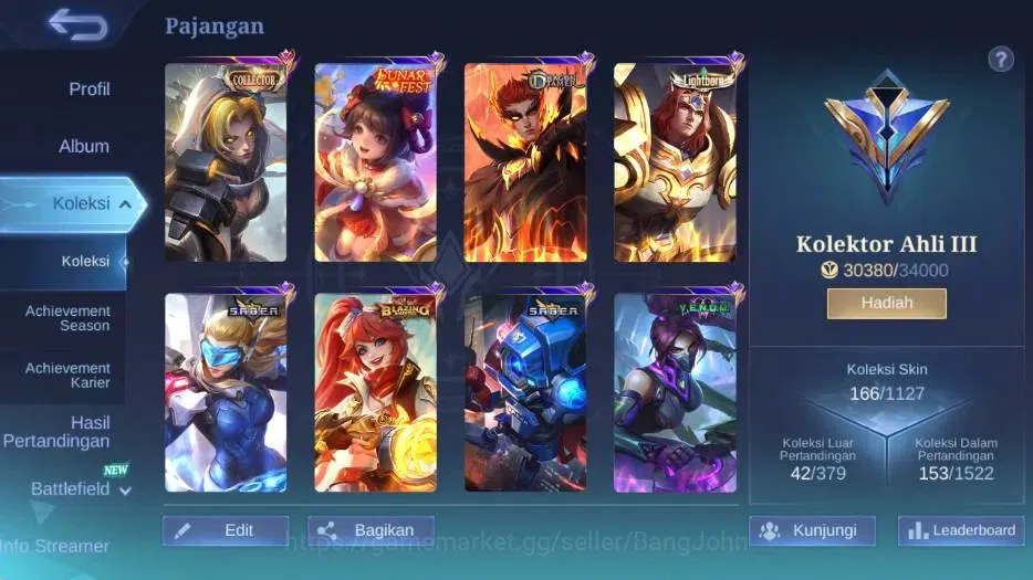 Mobile Legends: Bang Bang Accounts Collector Global|Skin 96|Expert III|Collector Natalia,Lightborn Tigreal,Blazing 2
