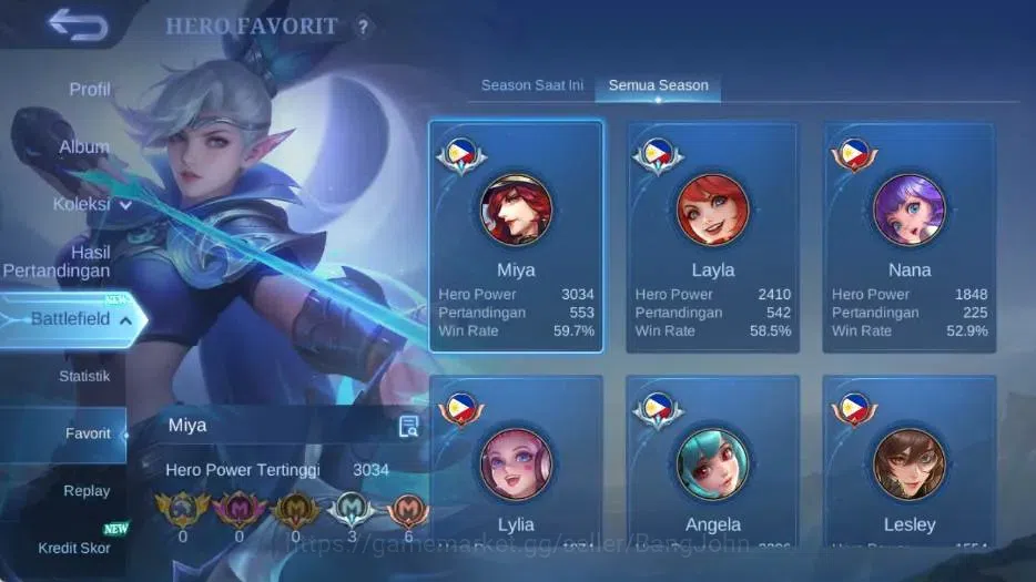 Mobile Legends: Bang Bang Accounts Collector Global|Skin 96|Expert III|Collector Natalia,Lightborn Tigreal,Blazing 4