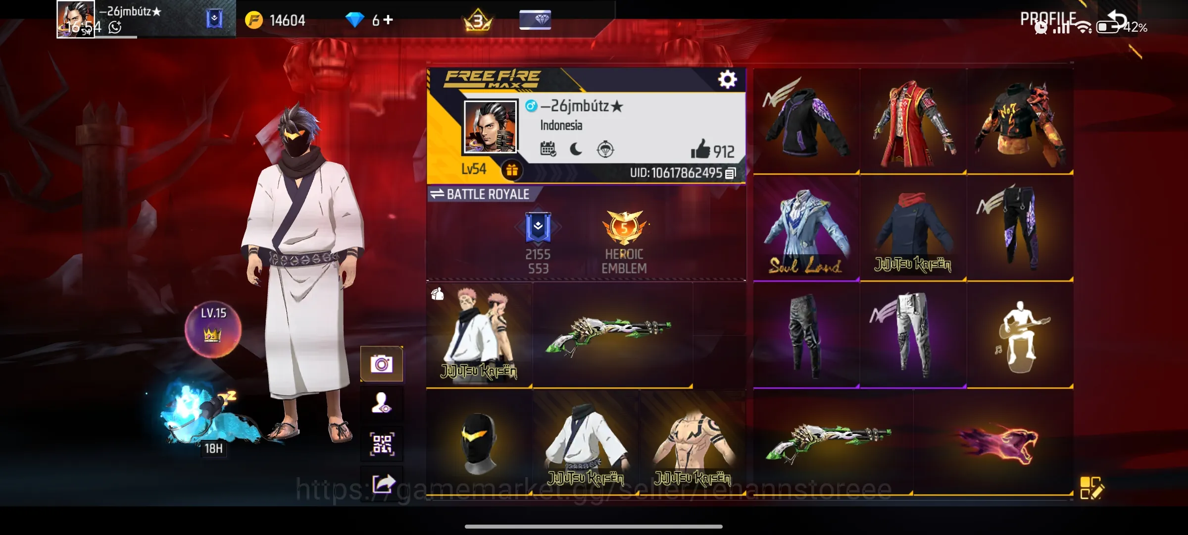 Free Fire Accounts M1887 LUMUT - BUNDLE JEJUTSU KAISEN - SKIN TINJU ON - ANIMASI LOBY GELAP ON - CELANA ANGEL PUTIH UNGU ON 1