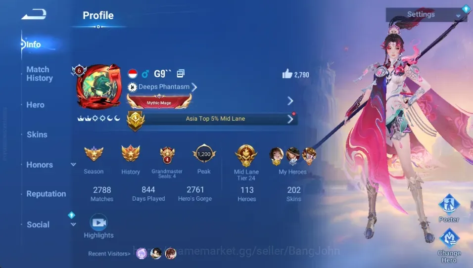 Honor of Kings Accounts Rare Skin Global|113H 202S|LNY26:Ying|Legend:Nuwa|KIC:Luna|Seiya:Dharma|GrandMaster:Gan&Mo|Check SS 1