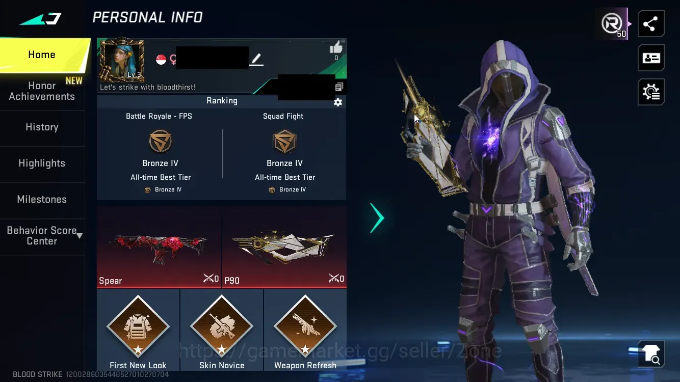 Blood Strike Accounts Starter ASIA|Starter|1 Eternal:P90-EmpyreanL2|1 1