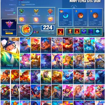 Mobile Legends: Bang Bang Accounts #4263 224 Skins | Zilong Empyrean Paladin (Collector) | Chou Dragon Boy | Karina Leona