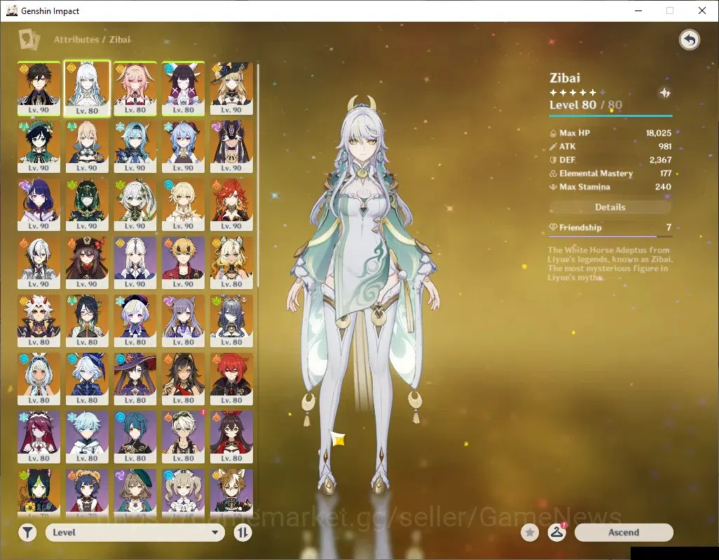 Genshin Impact Accounts ASIA|AR60|Endgame|PremTim Nefer,Zibai,Mavu|21Limit image 4