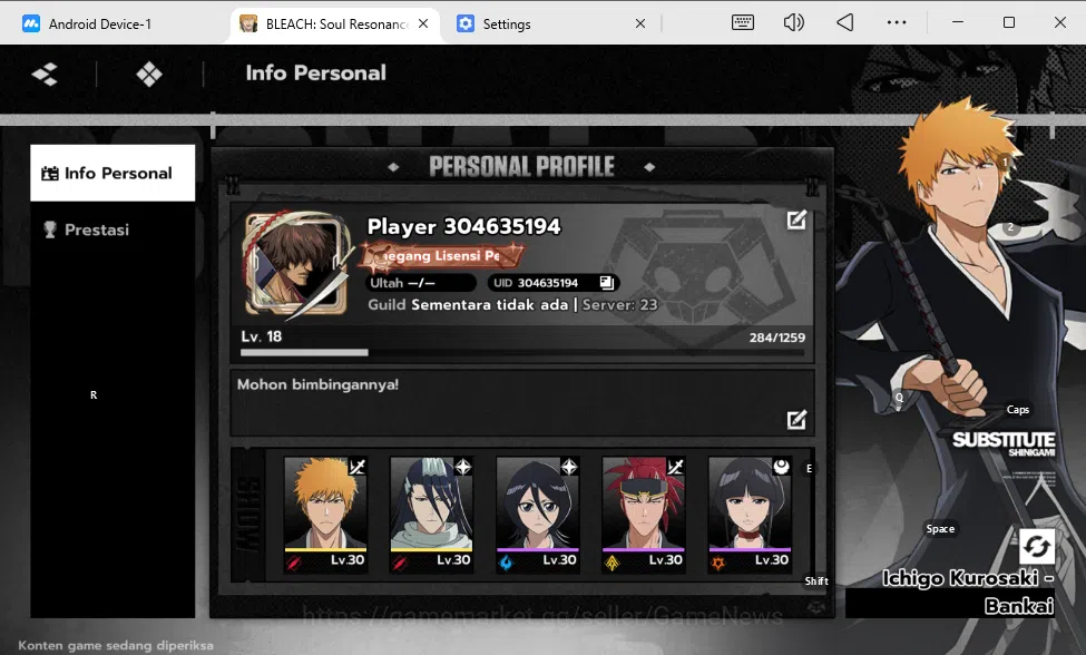 BLEACH: Soul Resonance Accounts [Nuverse SEA Server] Lv 18|3 SSR (Byakuya,Ichigo,K image 7