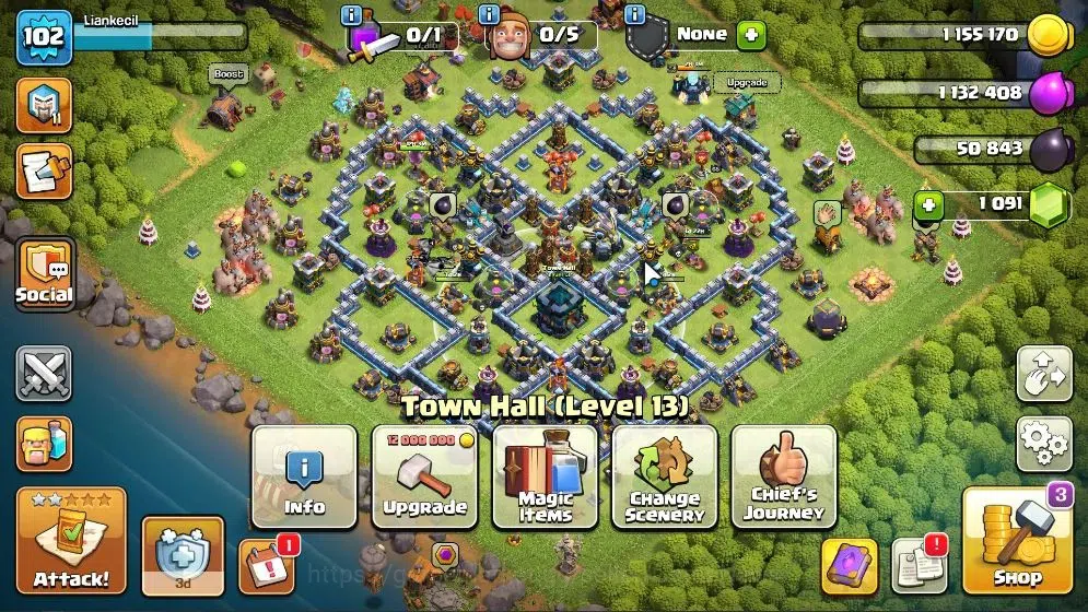 Clash of Clans Accounts High-End LV 102|TH 13-BH 7|HH 7|Limited Skin|BK 65,AQ 65,GW 34,MP 39,RC 6,BM 10|Skeleton 1