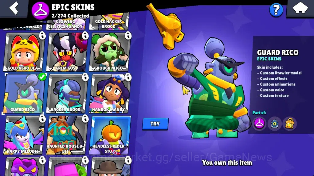 Brawl Stars Accounts 1018 Trophy|18 Brawlers 2 Max (Pierce,Edgar)|10k Bling 6k PP|1 Legendary (Tusked Nita),4 Mythic,2 16