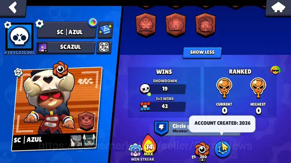 Brawl Stars Accounts 1018 Trophy|18 Brawlers 2 Max (Pierce,Edgar)|10k Bling 6k PP|1 Legendary (Tusked Nita),4 Mythic,2 3