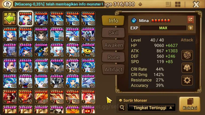 Summoners War: Sky Arena Accounts End-Game ASIA + SUPER GACHA 2 DL(Eleanor+nigong)|100+ Nat5|Many Skin&Aura|77 LD Scroll 10