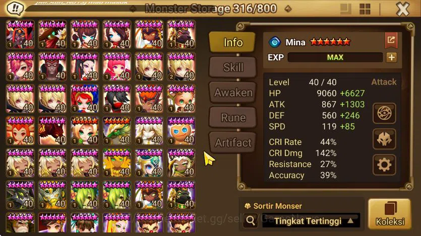 Summoners War: Sky Arena Accounts End-Game ASIA + SUPER GACHA 2 DL(Eleanor+nigong)|100+ Nat5|Many Skin&Aura|77 LD Scroll 11