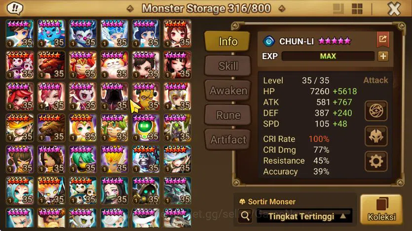 Summoners War: Sky Arena Accounts End-Game ASIA + SUPER GACHA 2 DL(Eleanor+nigong)|100+ Nat5|Many Skin&Aura|77 LD Scroll 14