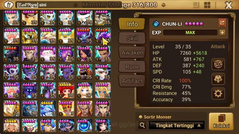 Summoners War: Sky Arena Accounts End-Game ASIA + SUPER GACHA 2 DL(Eleanor+nigong)|100+ Nat5|Many Skin&Aura|77 LD Scroll 15