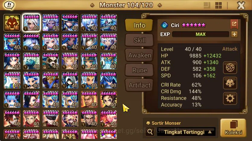 Summoners War: Sky Arena Accounts End-Game ASIA + SUPER GACHA 2 DL(Eleanor+nigong)|100+ Nat5|Many Skin&Aura|77 LD Scroll 7