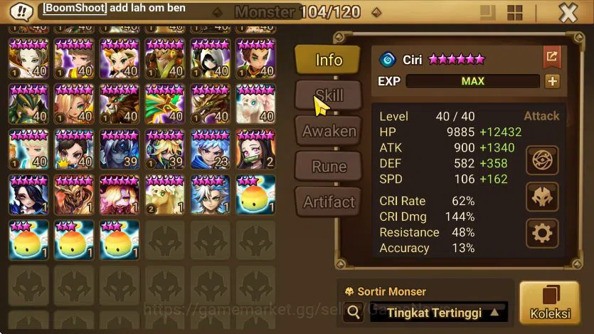 Summoners War: Sky Arena Accounts End-Game ASIA + SUPER GACHA 2 DL(Eleanor+nigong)|100+ Nat5|Many Skin&Aura|77 LD Scroll 9