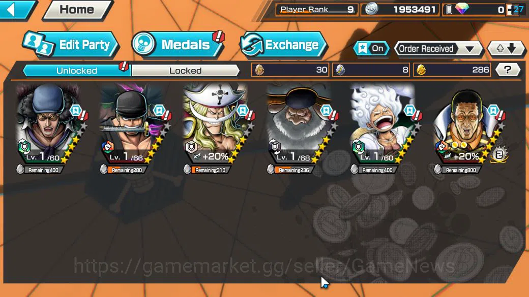 One Piece Bounty Rush Accounts Global|6 EX|G5 Monkey D.Luffy,BP Kuzan,RO Roronoa image 5