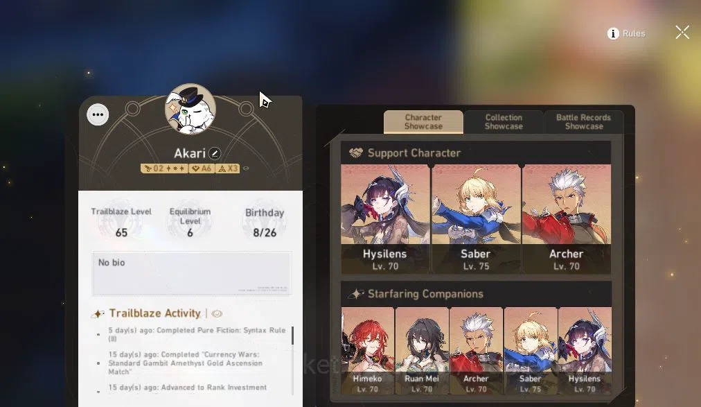 Honkai Star Rail Accounts Mid Game Asia|TL 66| 6 Limited | Saber,Hysilens,Anaxa,Ruan Mei,Archer,Dante |Mc 2