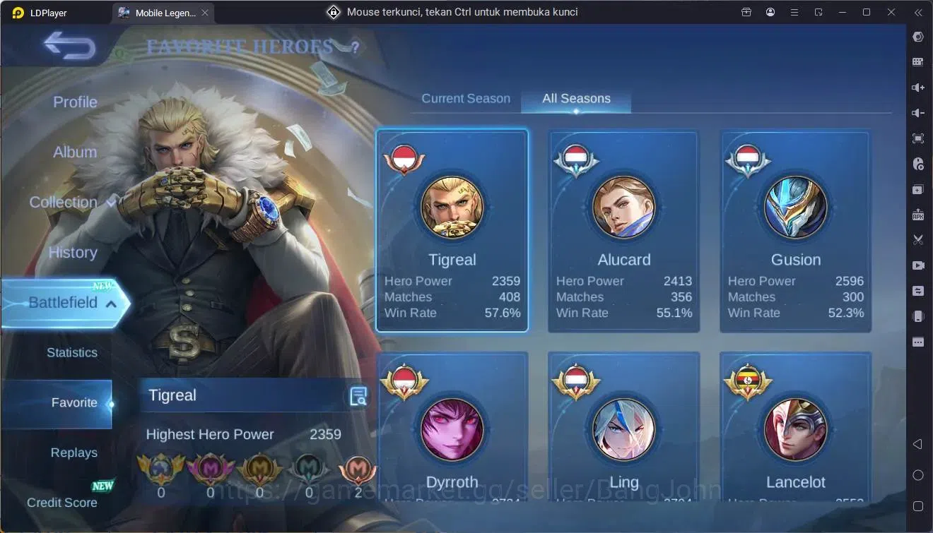 Mobile Legends: Bang Bang Accounts Global|Hero 133|Skin 370|Exalted|Legend Gusion|Pri image 4