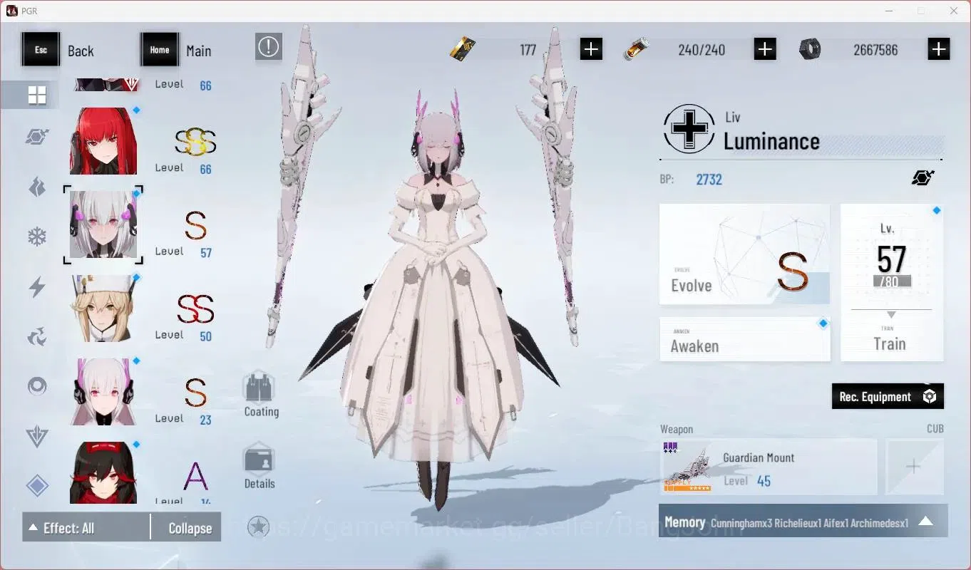 Punishing: Gray Raven Accounts End-Game ASIA | L90|SSS Vera R,SSS Yata F,(SS Lucia CW,SS Lucia IC,SS Selena P,SS Teddy 20