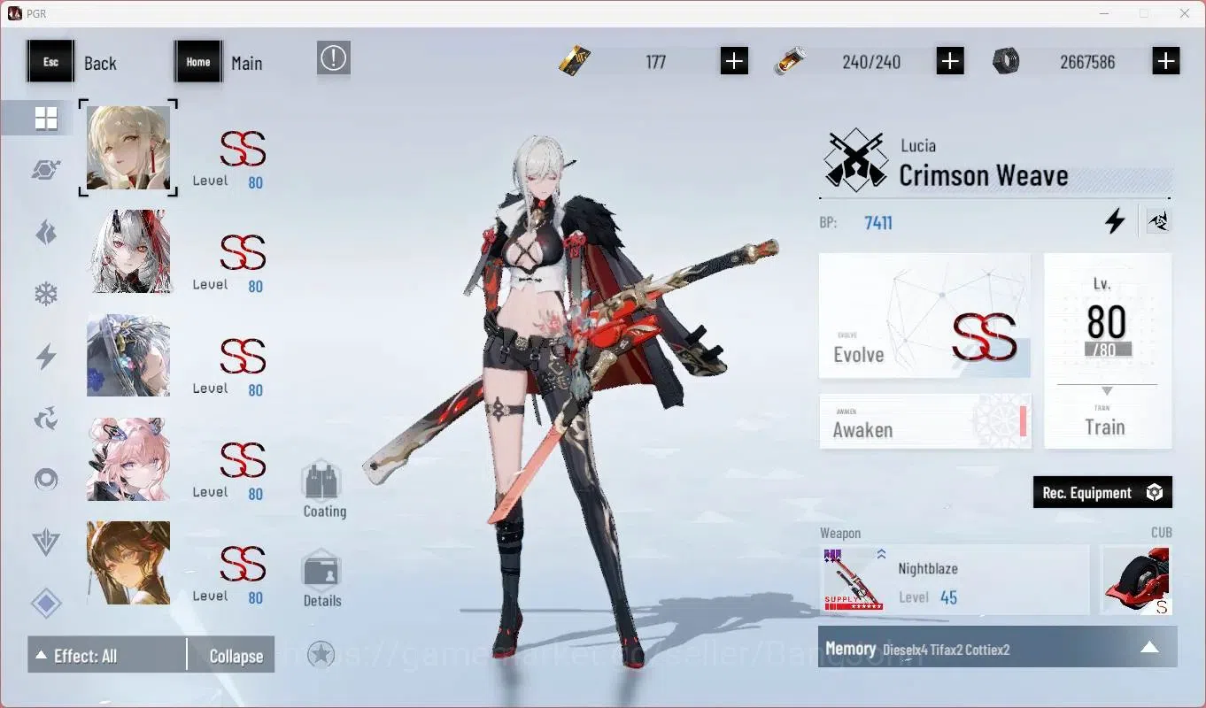 Punishing: Gray Raven Accounts End-Game ASIA | L90|SSS Vera R,SSS Yata F,(SS Lucia CW,SS Lucia IC,SS Selena P,SS Teddy 4