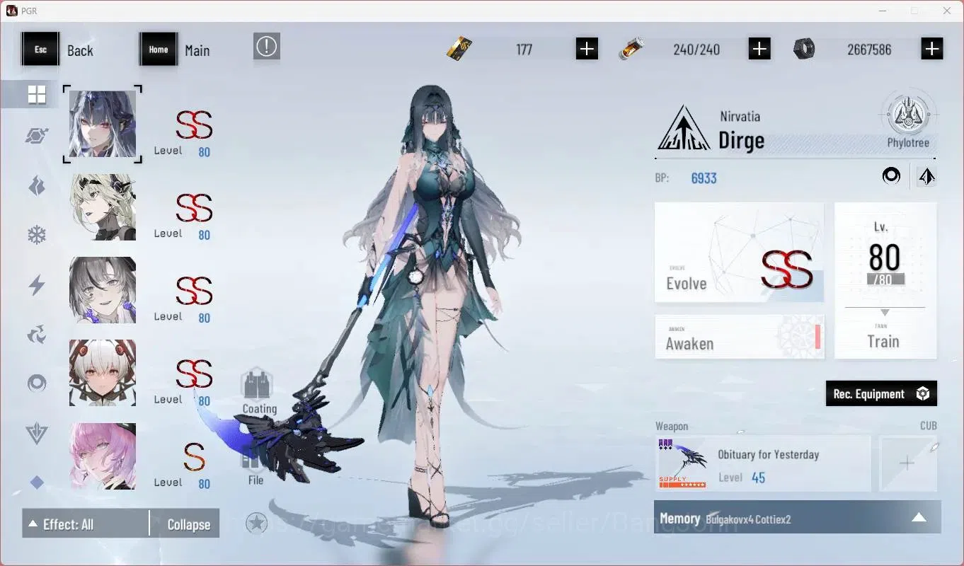 Punishing: Gray Raven Accounts End-Game ASIA | L90|SSS Vera R,SSS Yata F,(SS Lucia CW,SS Lucia IC,SS Selena P,SS Teddy 9