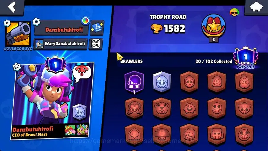 Brawl Stars Accounts 1173 Trophy|20 Brawlers 2 Max Lvl [Edgar,Shelly]|1 Prestige|13 Skin|2 Epic [Stellar Shelly] 2 SR|CN 12