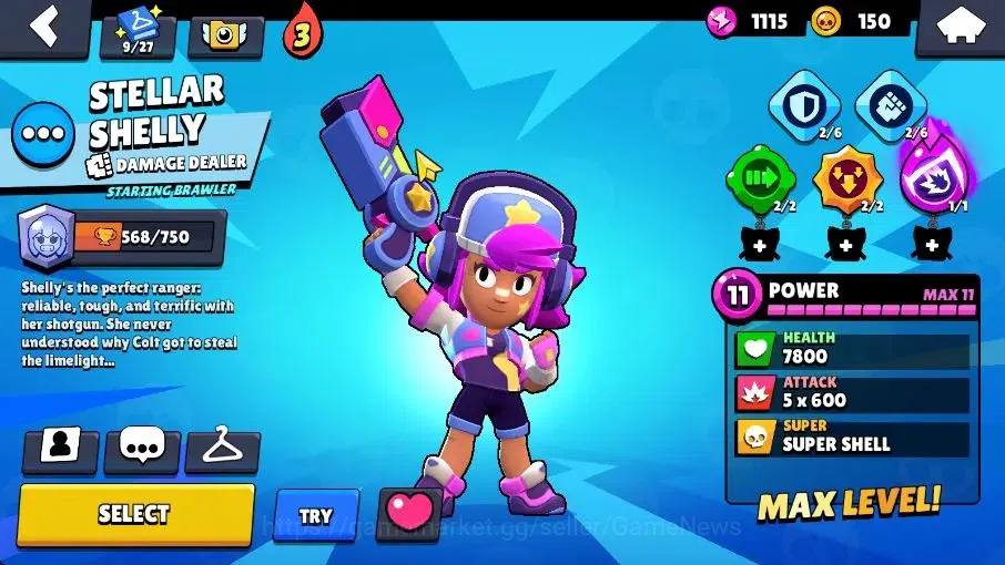 Brawl Stars Accounts 1173 Trophy|20 Brawlers 2 Max Lvl [Edgar,Shelly]|1 Prestige|13 Skin|2 Epic [Stellar Shelly] 2 SR|CN 16