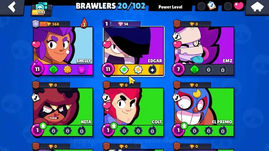 Brawl Stars Accounts 1173 Trophy|20 Brawlers 2 Max Lvl [Edgar,Shelly]|1 Prestige|13 Skin|2 Epic [Stellar Shelly] 2 SR|CN 5