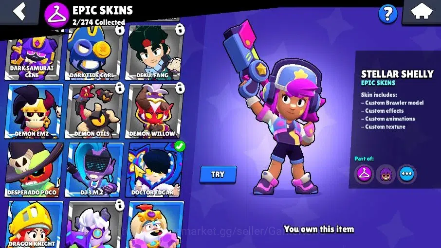 Brawl Stars Accounts 1173 Trophy|20 Brawlers 2 Max Lvl [Edgar,Shelly]|1 Prestige|13 Skin|2 Epic [Stellar Shelly] 2 SR|CN 8