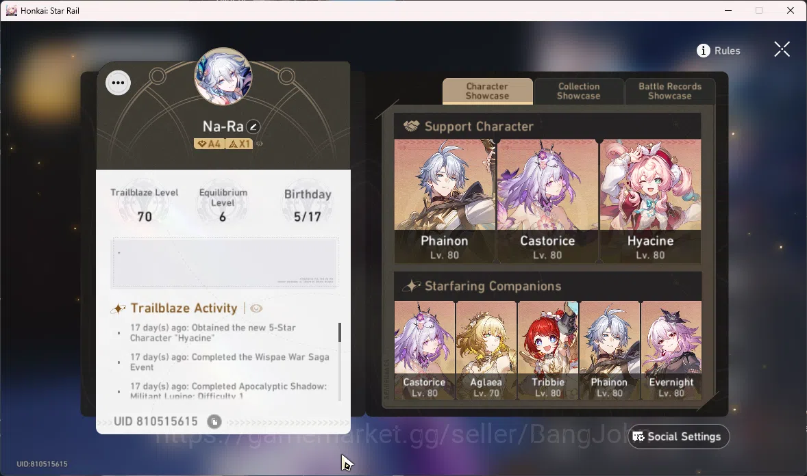 Honkai Star Rail Accounts ASIA|TL70|23 Limit|Castorice,Evernight,Hyacine,Tri image 2