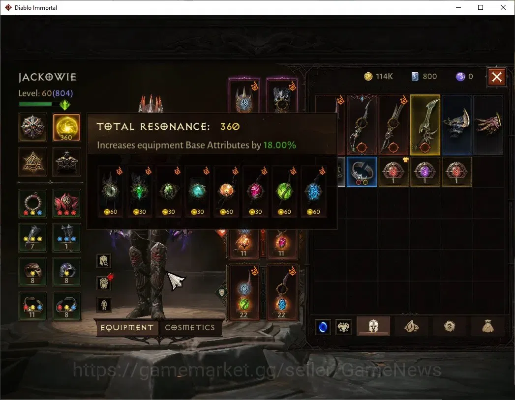Diablo Immortal Accounts SA - Malah|CS ON|Lv60(804)|Tempest|35k CR|Reso 360 image 4
