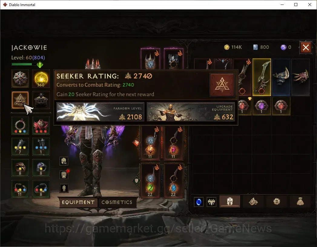 Diablo Immortal Accounts SA - Malah|CS ON|Lv60(804)|Tempest|35k CR|Reso 360 image 5