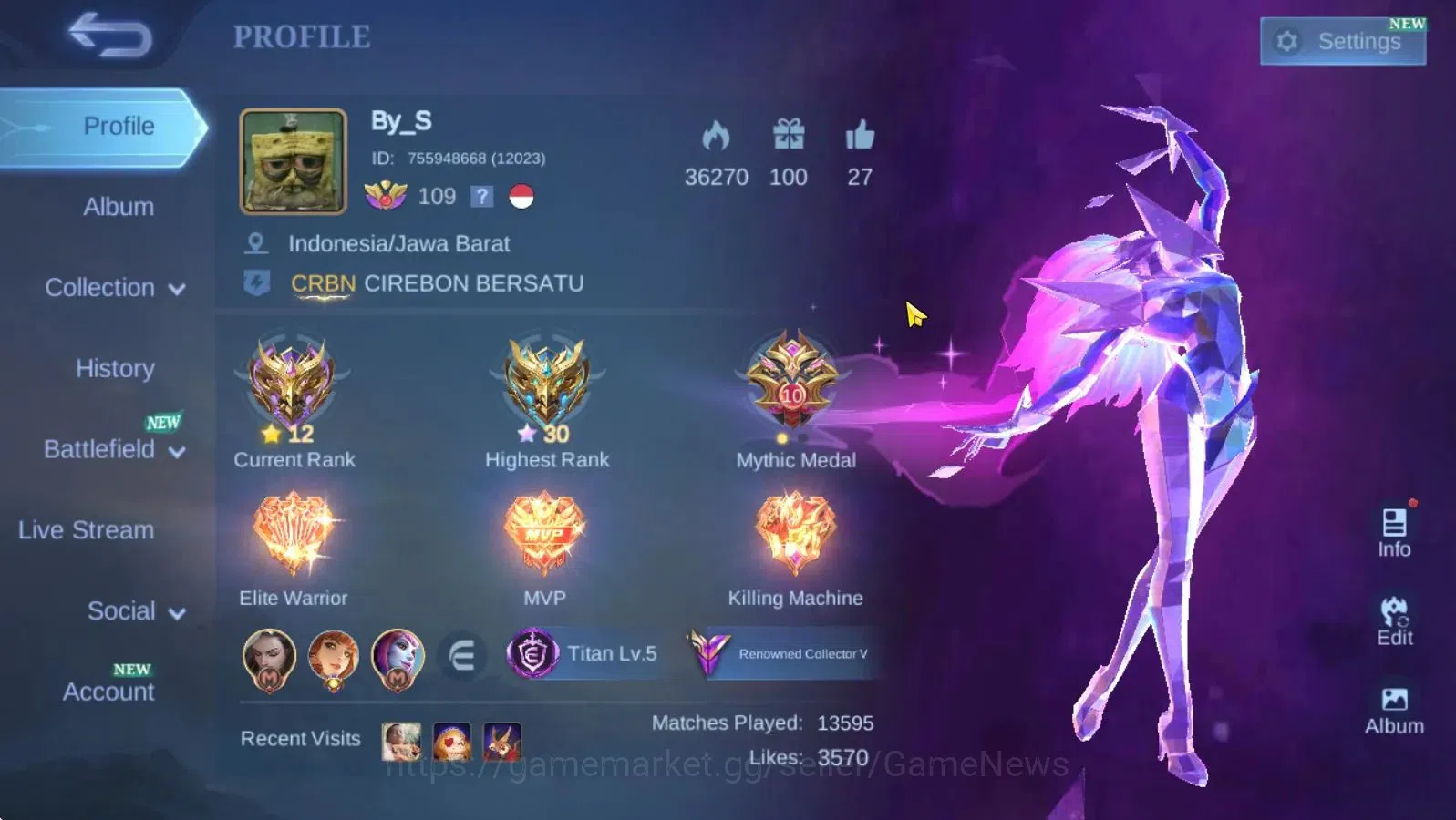 Mobile Legends: Bang Bang Accounts Hero 132|Skin 220|Mythic 12|Valentine Claude,Conve image 2