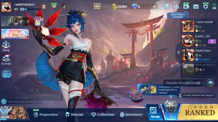 Mobile Legends: Bang Bang Accounts Collector Global|Skin 197|Renowned V|KOF Karina,Collector Natalia,Star Lesley,Saber 1