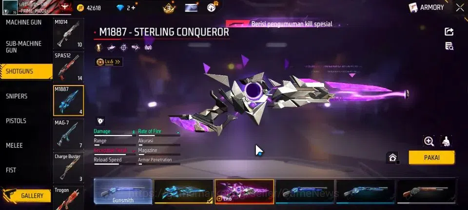Free Fire Accounts Indonesia |M1887 Sterling Conqueror Lv 6|SCAR Mega image 4