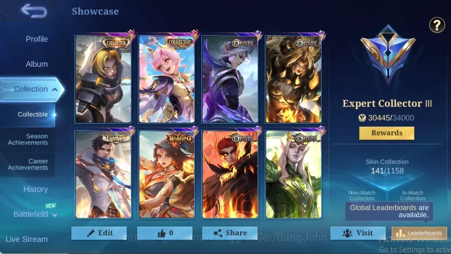 Mobile Legends: Bang Bang Accounts Collector Global|94 Hero|Skin 141|Expert|Collector Layla Natalia|DragonTamer Estes Masha 1