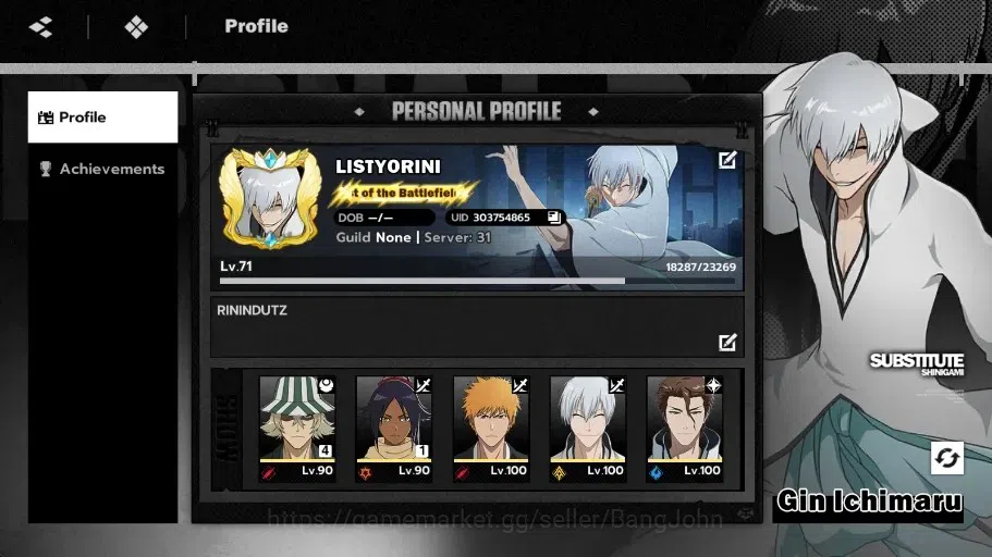 BLEACH: Soul Resonance Accounts Nuverse SEA|Lv.71|8 SSR + 8 Sign 1