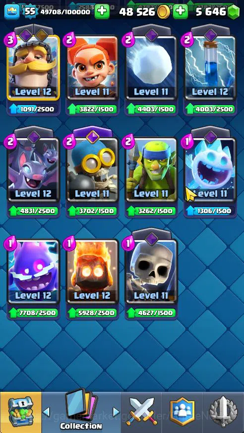 Clash Royale Accounts Midgame Lv 55|Trophy 10500|KTL 15|Limited Skin|Card 121| 1 Hero 14 EVO 8 Champ 21 Legendary 33 Epic 30 13