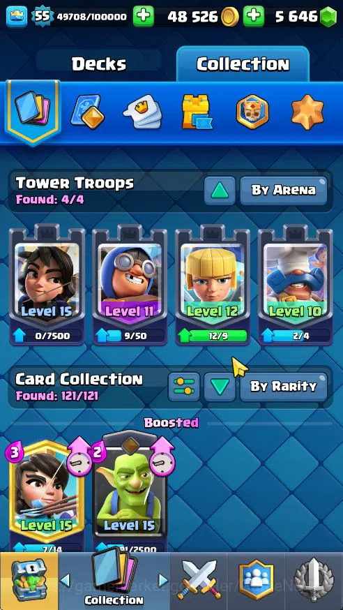 Clash Royale Accounts Midgame Lv 55|Trophy 10500|KTL 15|Limited Skin|Card 121| 1 Hero 14 EVO 8 Champ 21 Legendary 33 Epic 30 4