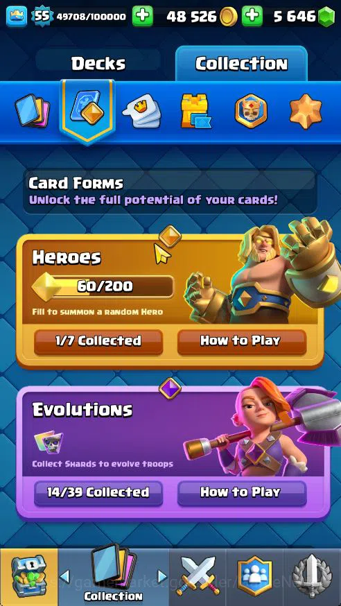 Clash Royale Accounts Midgame Lv 55|Trophy 10500|KTL 15|Limited Skin|Card 121| 1 Hero 14 EVO 8 Champ 21 Legendary 33 Epic 30 5
