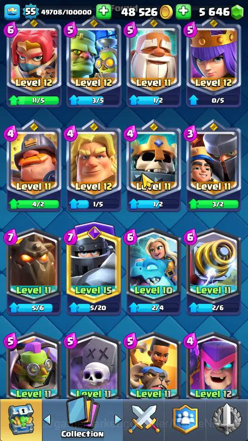 Clash Royale Accounts Midgame Lv 55|Trophy 10500|KTL 15|Limited Skin|Card 121| 1 Hero 14 EVO 8 Champ 21 Legendary 33 Epic 30 6
