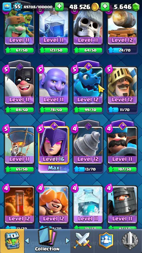 Clash Royale Accounts Midgame Lv 55|Trophy 10500|KTL 15|Limited Skin|Card 121| 1 Hero 14 EVO 8 Champ 21 Legendary 33 Epic 30 8