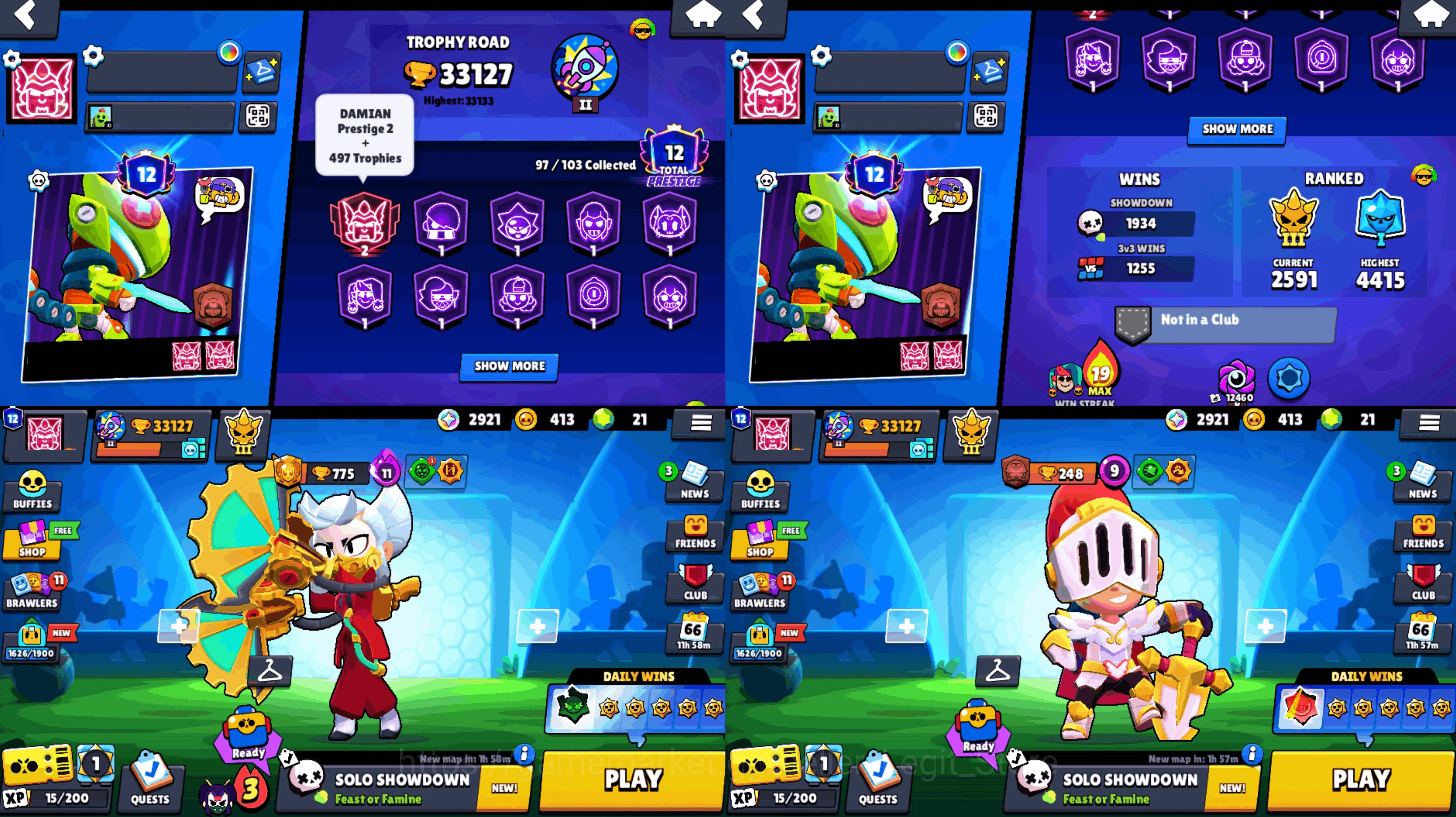 Brawl Stars Accounts DAMIAN 2500 TROPHY 2 PRSTIGE | 33k TROPHY | MECHA  image 3