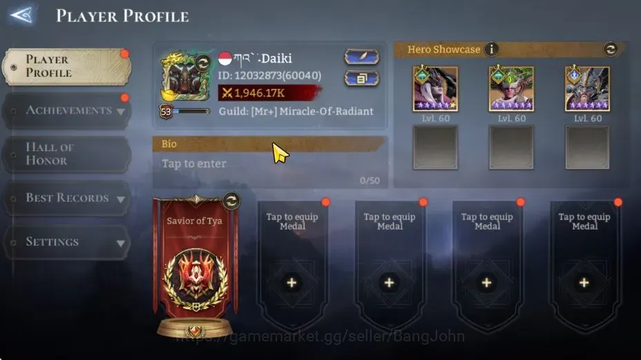 Watcher of Realms Accounts End-Game Global 60xx|Power 1,9M|3Lord:Iovar,Elddr,Aracha|23 Legend|Assassin's 1