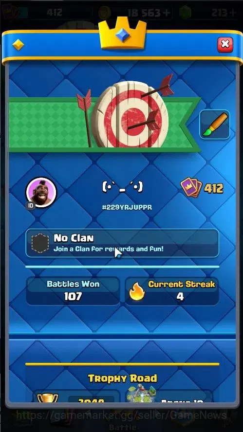 Clash Royale Accounts High-End Lv 412|KTL 10|Trophy 3049|Card 50/121|1 Hero,3 EVO|2 MAX 10 Epic,17 Rare,21 Common|Gems 2