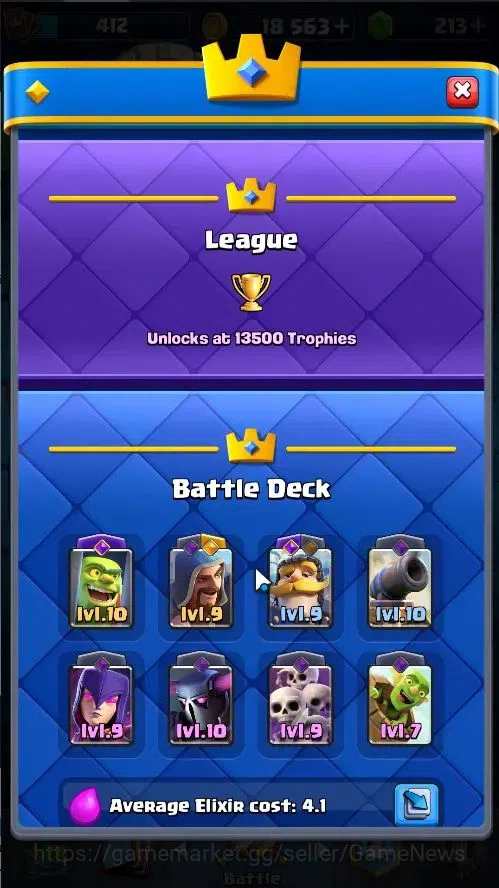 Clash Royale Accounts High-End Lv 412|KTL 10|Trophy 3049|Card 50/121|1 Hero,3 EVO|2 MAX 10 Epic,17 Rare,21 Common|Gems 5