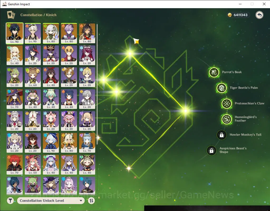 Genshin Impact Accounts Asia|AR 55| 6 Limited +4(*5Weapon)| (Kinich C4+Sig image 4