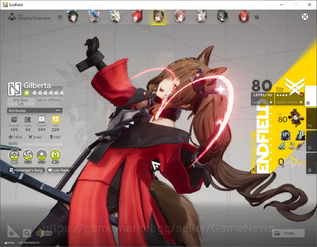 Arknights: Endfield Accounts ASIA|Lv 57|8 SSR (4 Limited) + 12 (*6 Weapon)|[Fangyi P1,Laevatain]+Sign,MiFu,Gilberta|12k 8