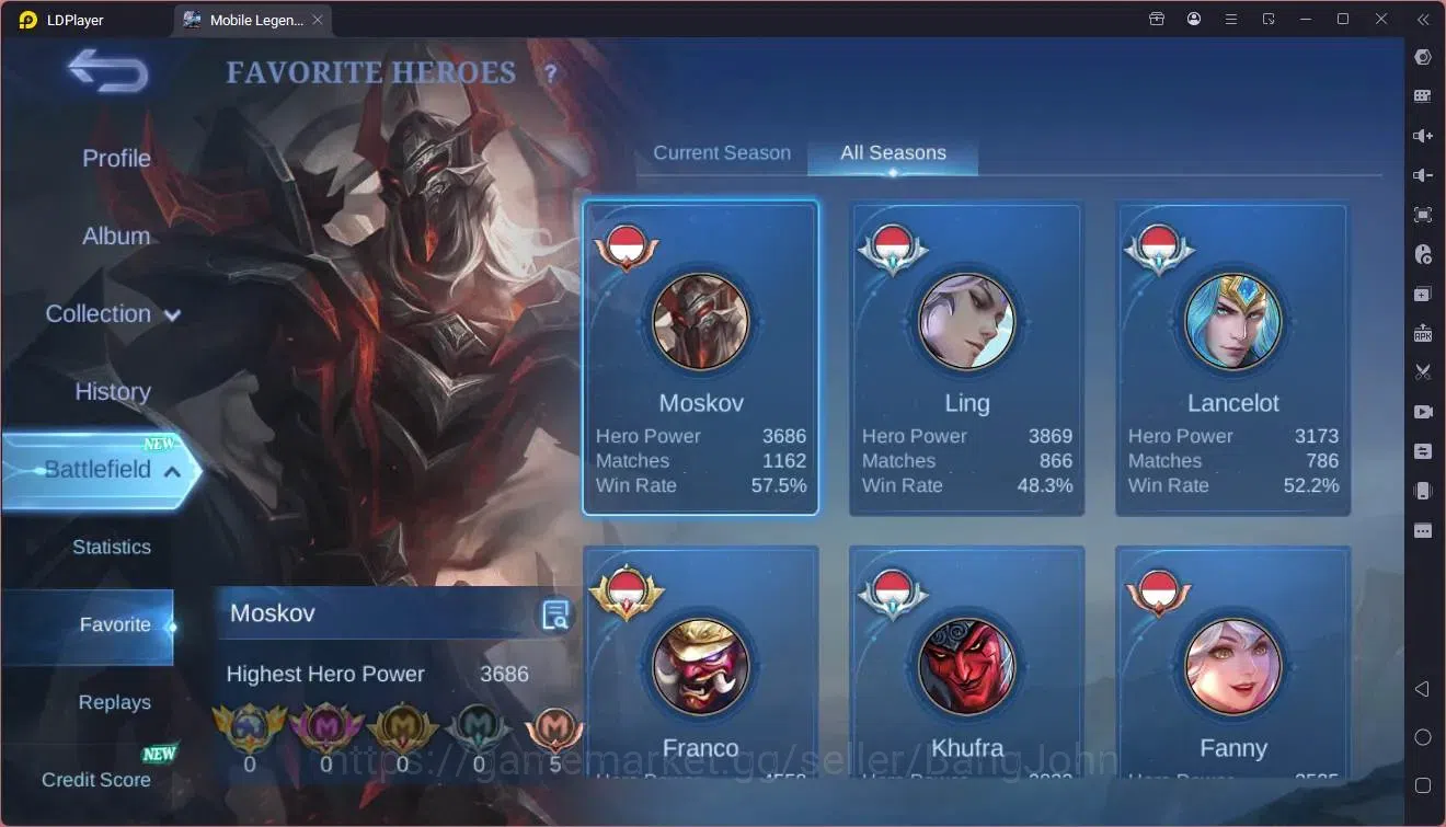 Mobile Legends: Bang Bang Accounts Global|Hero 133|Skin 369|Exalted|Legend Franco|Pri image 4